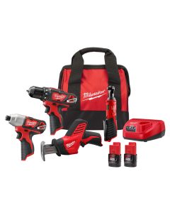 Milwaukee 2497-24B M12 12V Lithium-Ion Cordless Combo Kit (4-Tool) w/(2) 1.5Ah Batteries, (1) Charger, (1) Tool Bag
