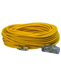 Southwire Polar/Solar 12/3 SJEOW 100' Yellow Tritap Outdoor Cold Weather Extension Cord w/ Power Light Indicator