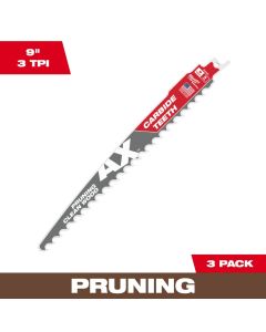 Milwaukee 9" 3TPI The AX w/ Carbide Teeth for Pruning & Clean Wood Sawzall Blade 3pk