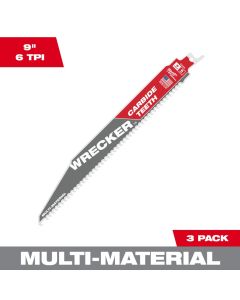 Milwaukee 9" 6TPI THE WRECKER w/ Carbide Teeth SAWZALL Blade 3pk