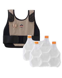 Ergodyne Chill-Its 6215 Premium FR Phase Change Cooling Vest with Rechargeable Ice Packs - Khaki S/M