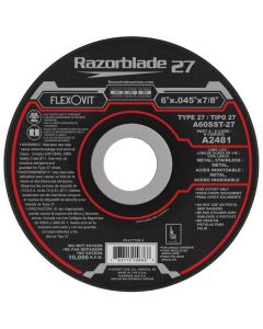  Flexovit 6" x .045” x 7/8" Type 27 Metal, Stainless Razorblade Cutoff Wheel