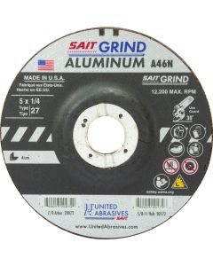 United Abrasives/SAIT 20072 5"x1/4"x7/8" A46N Aluminum No Hub Type 27 Grinding Wheel