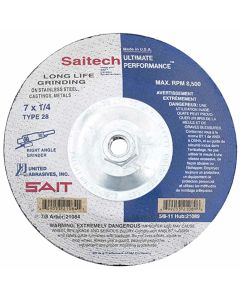 United Abrasives/SAIT 7"x1/4"x5/8-11" Saitech Ultimate Performance Super Lock Hub Type 28 Grinding Wheel